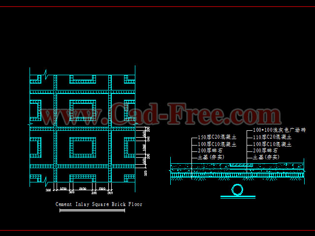 Cement Inlay Square Brick Floor CAD Drawings